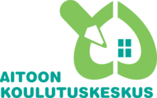 Logo of our partner aitoon koulutuskeskus, green pencil drawing a house.